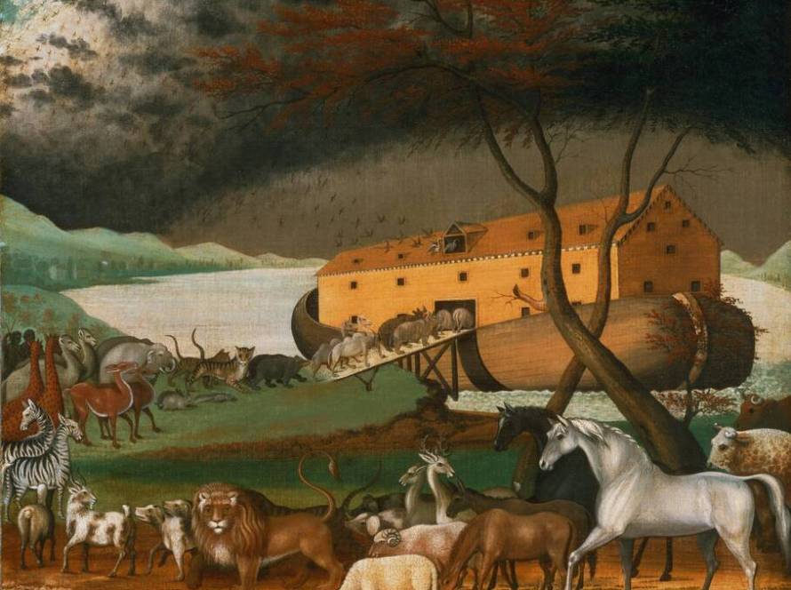 Illustration de l'arche de Noé avec les animaux autour qui vont rentrer dedans TMPI Yeshiva