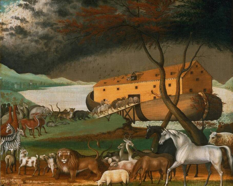 Illustration de l'arche de Noé avec les animaux autour qui vont rentrer dedans TMPI Yeshiva