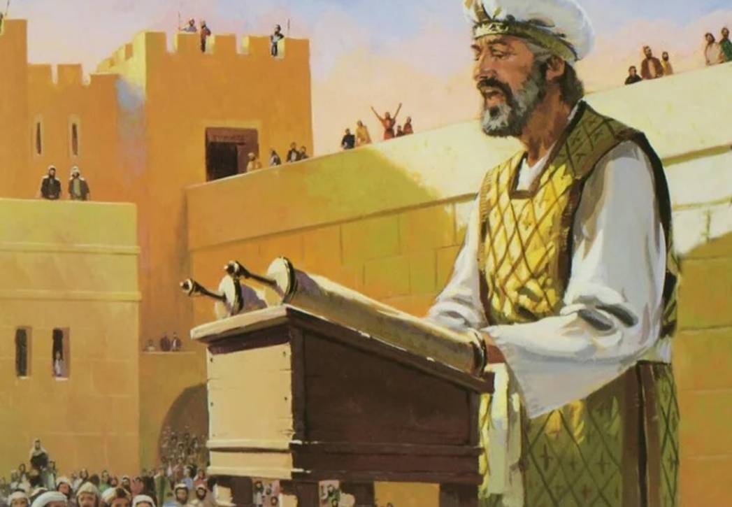 Illustration du prophète Ezra qui parle en public TMPI Yeshiva