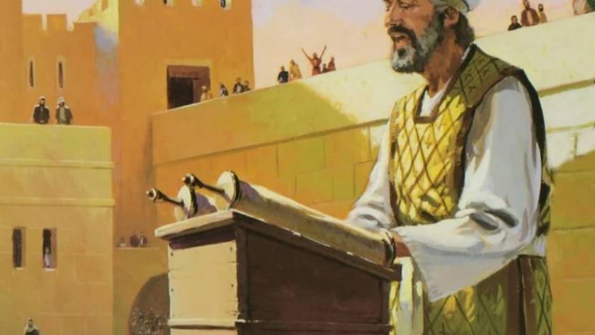 Illustration du prophète Ezra qui parle en public TMPI Yeshiva